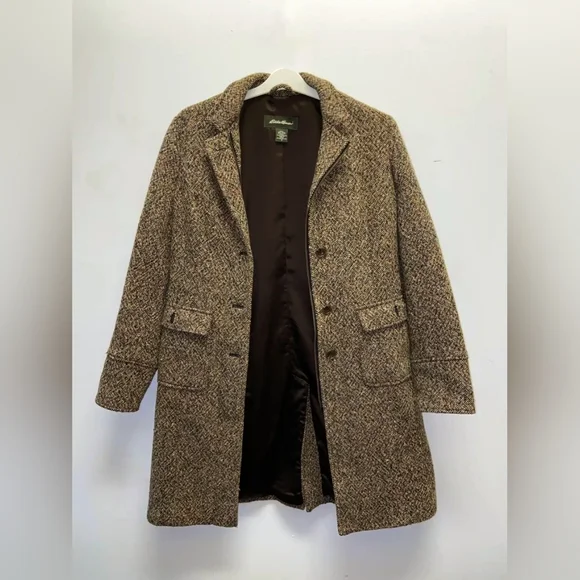 Eddie Bauer Vintage Womens Wool Blend Tweed Trench Coat Sz. S - Picture 11 of 12